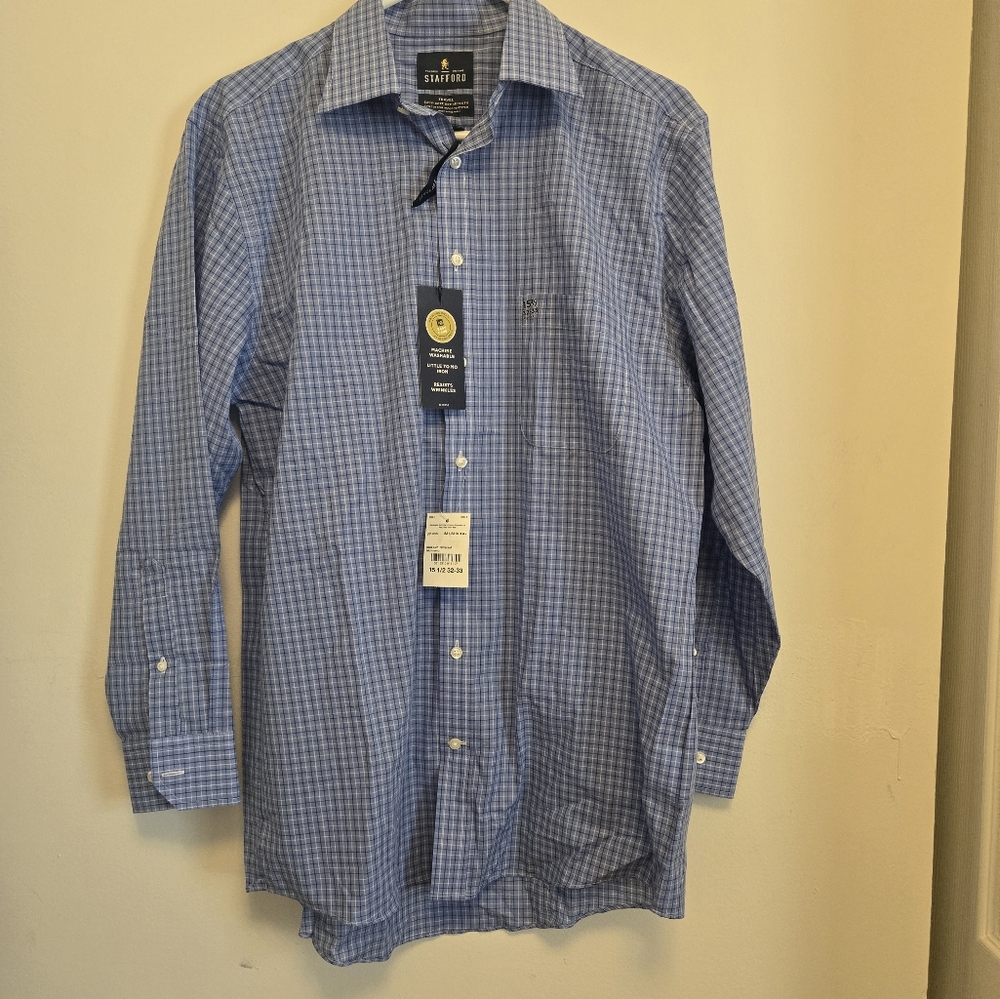 Men's Blue White checkered shirt 15.5 Neck